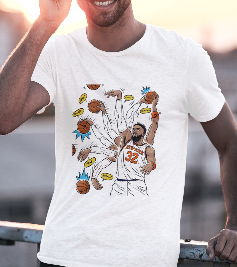 New York Basketball Knicks Dunk Shoot Rebound Pass Steal Block Black Player 32 T-Shirt