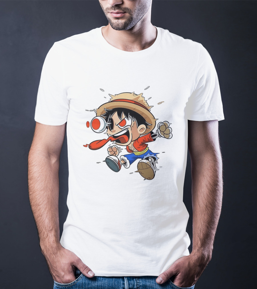 Chibi Dripping Monkey D. Luffy One Piece Anime Style Hat Straw Hat Pirates T-Shirt