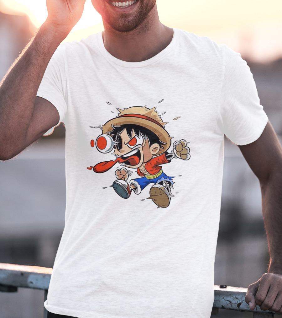Chibi Dripping Monkey D. Luffy One Piece Anime Style Hat Straw Hat Pirates T-Shirt