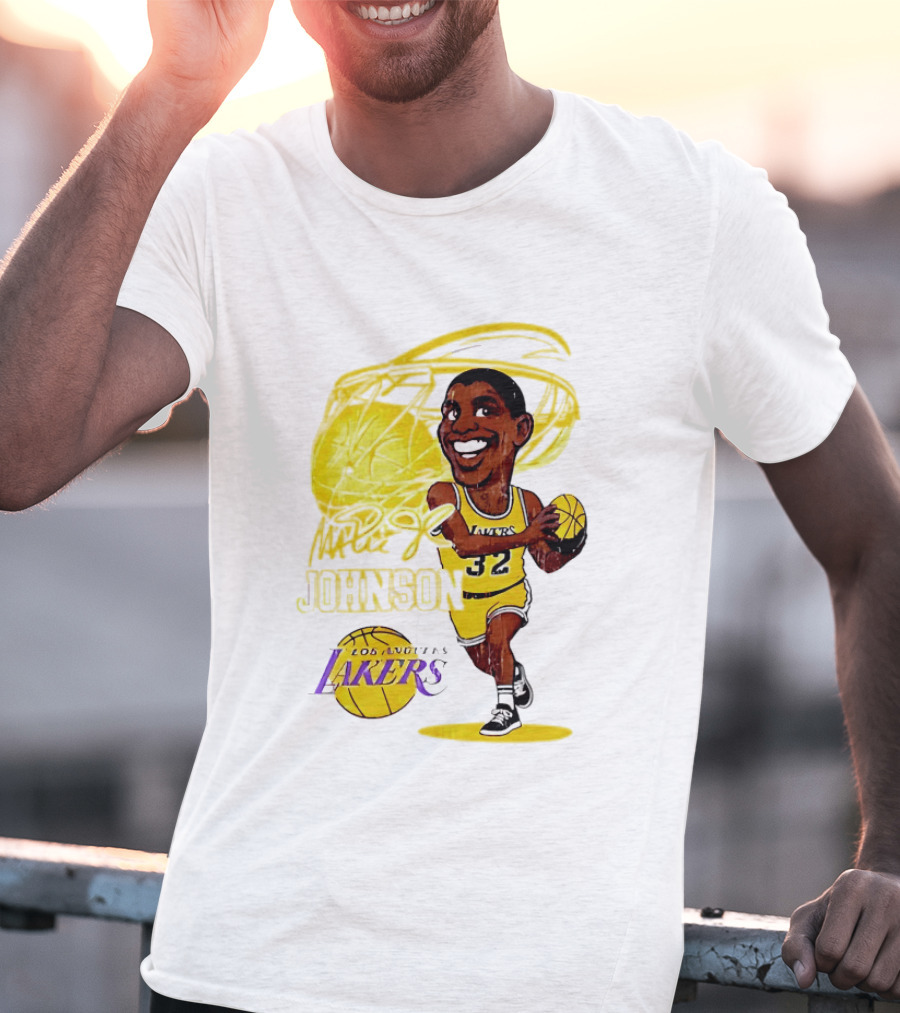 Magic Johnson 32 Los Angeles Lakers Basketball Caricature T-Shirt