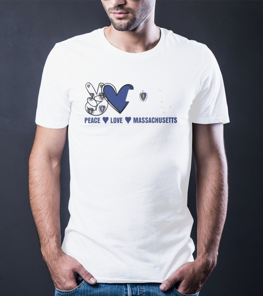 Peace Love Massachusetts With State Map T-Shirt