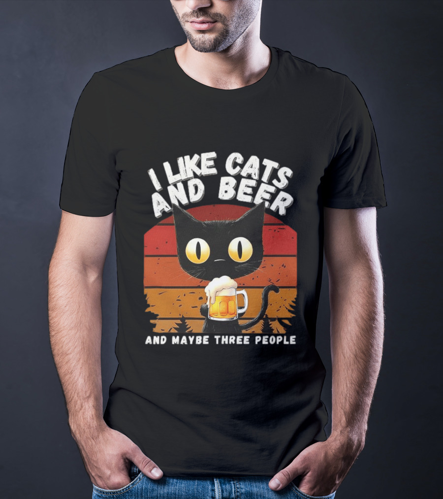 I Like Cats And Beer And Maybe Three People Sunset T-Shirt