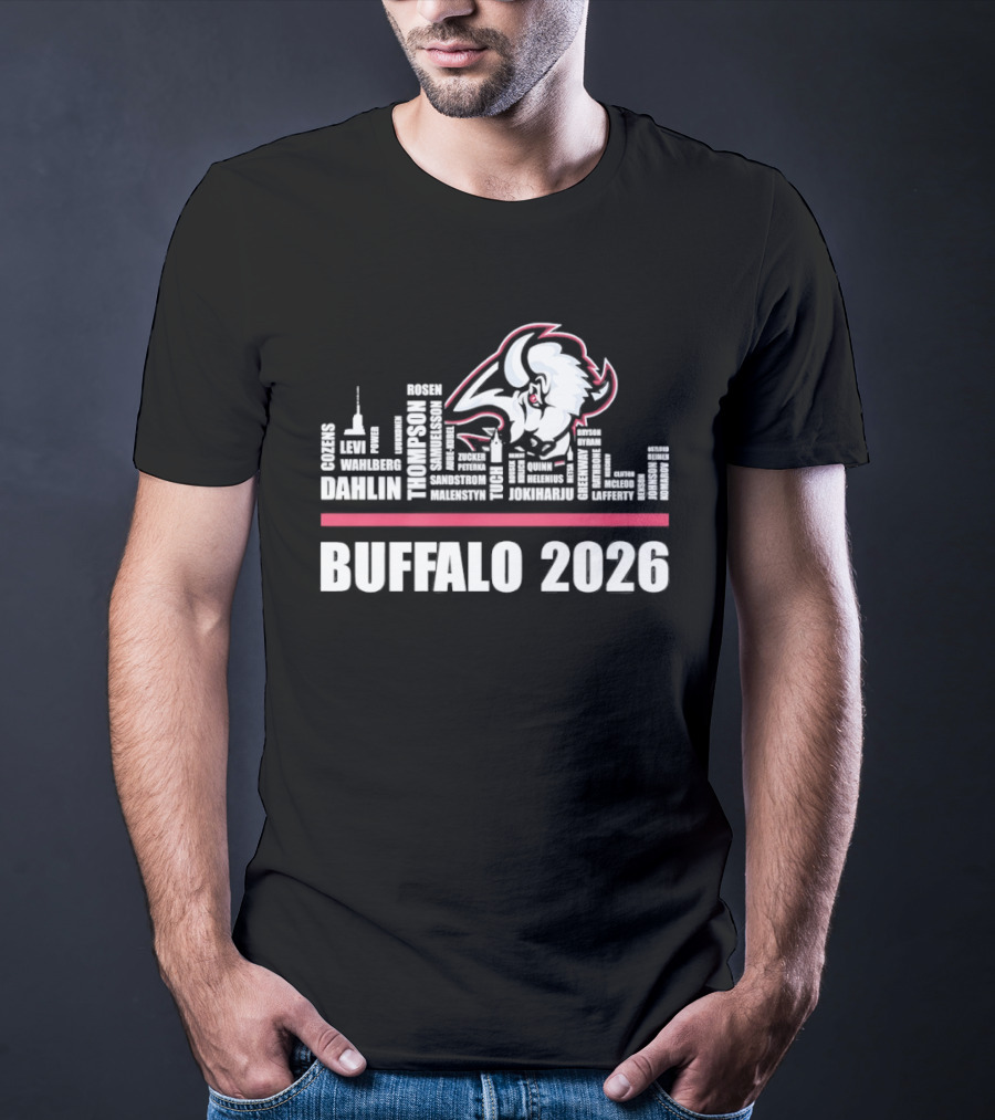 Buffalo Sabres 2026 NHL Ice Hockey Skyline Players City Shape T-Shirt