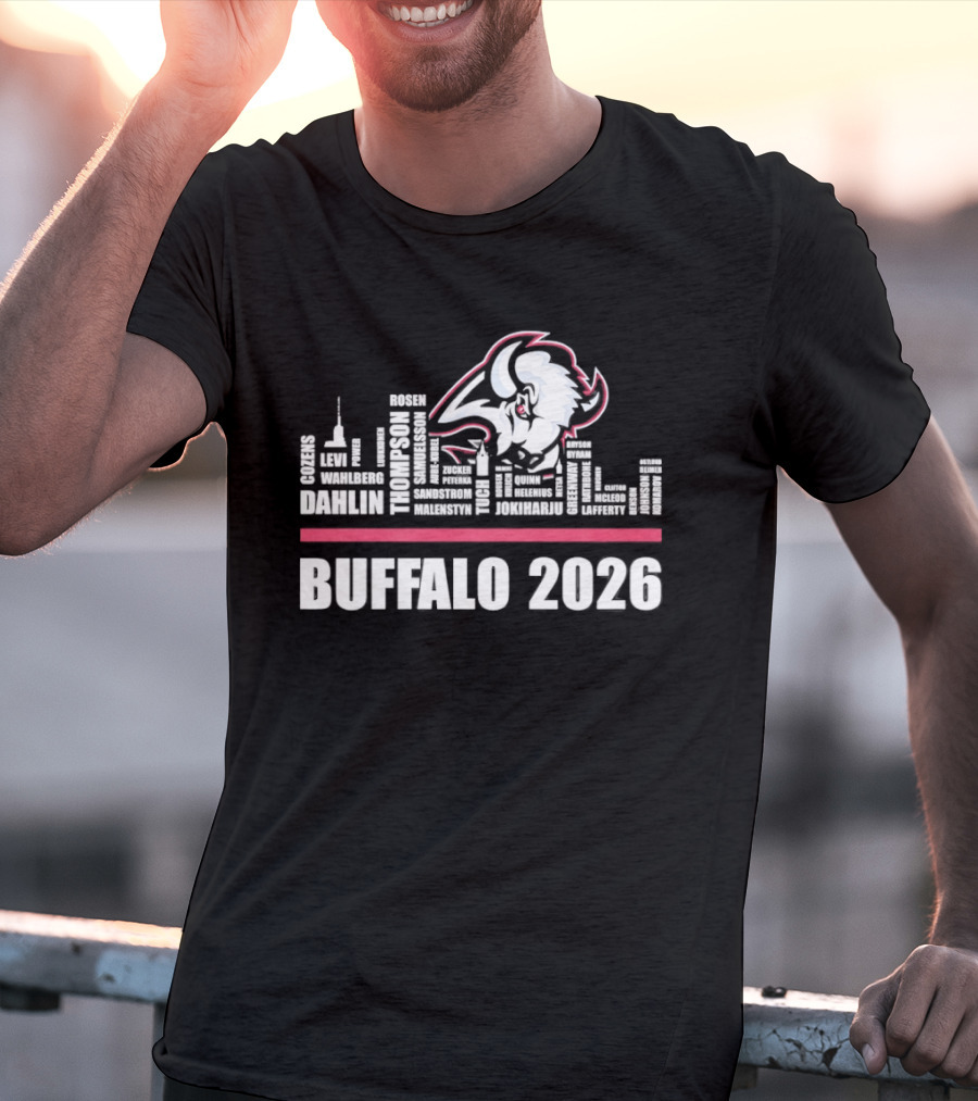 Buffalo Sabres 2026 NHL Ice Hockey Skyline Players City Shape T-Shirt