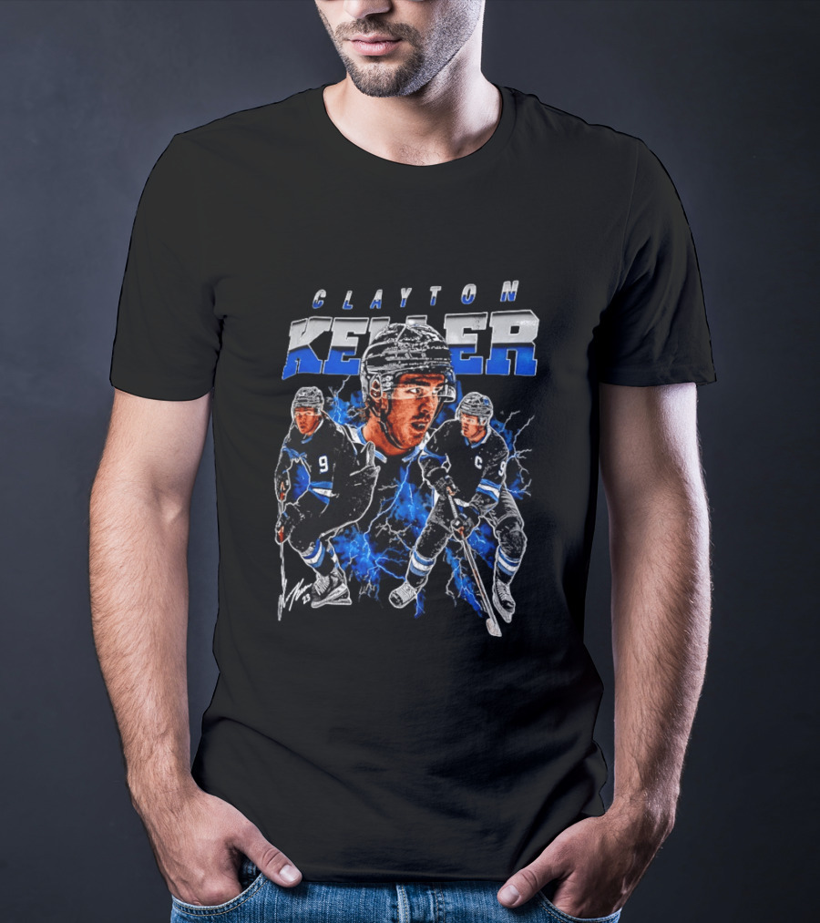 Clayton Keller 9 Utah Mammoth Ice Hockey Player Blue Lightning T-Shirt
