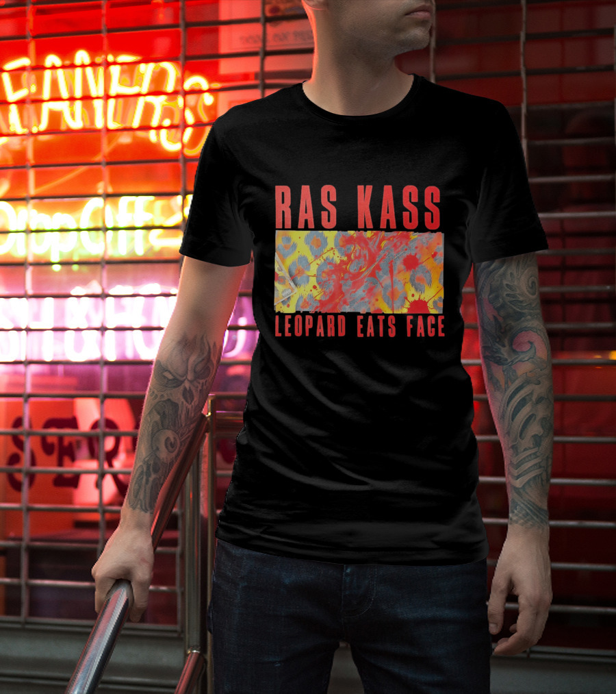 Ras Kass Leopard Eats Face Abstract Art With Blood Splatter And Animal Print T-Shirt