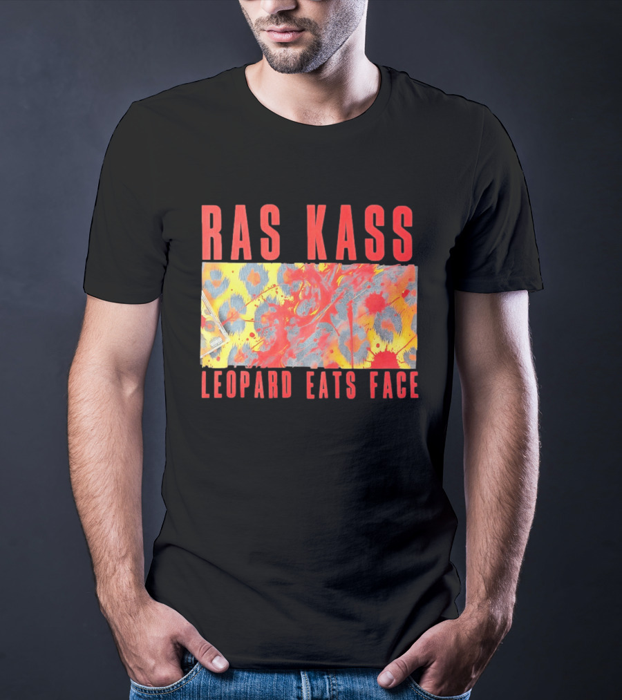 Ras Kass Leopard Eats Face Abstract Art With Blood Splatter And Animal Print T-Shirt
