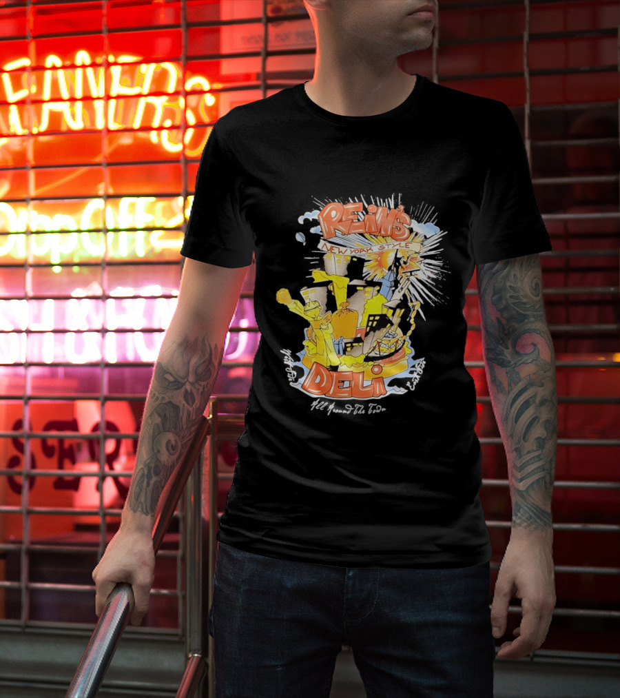 Rein's New York Style Deli Statue Of Liberty Cityscape Explosion T-Shirt
