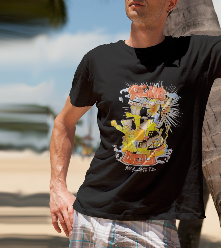 Rein's New York Style Deli Statue Of Liberty Cityscape Explosion T-Shirt
