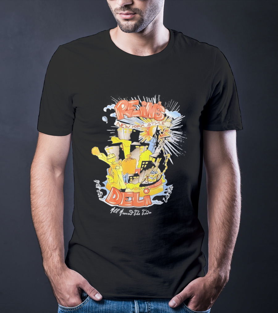 Rein's New York Style Deli Statue Of Liberty Cityscape Explosion T-Shirt