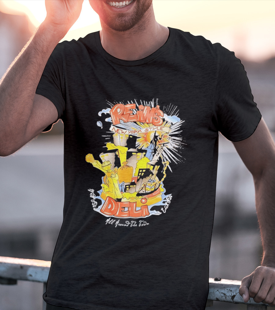 Rein's New York Style Deli Statue Of Liberty Cityscape Explosion T-Shirt