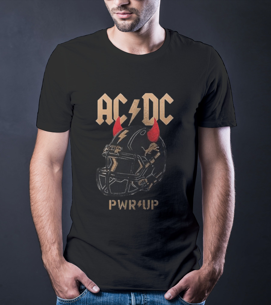 AC/DC PWR UP Detroit Lions Helmet Rock And Roll Tour T-Shirt