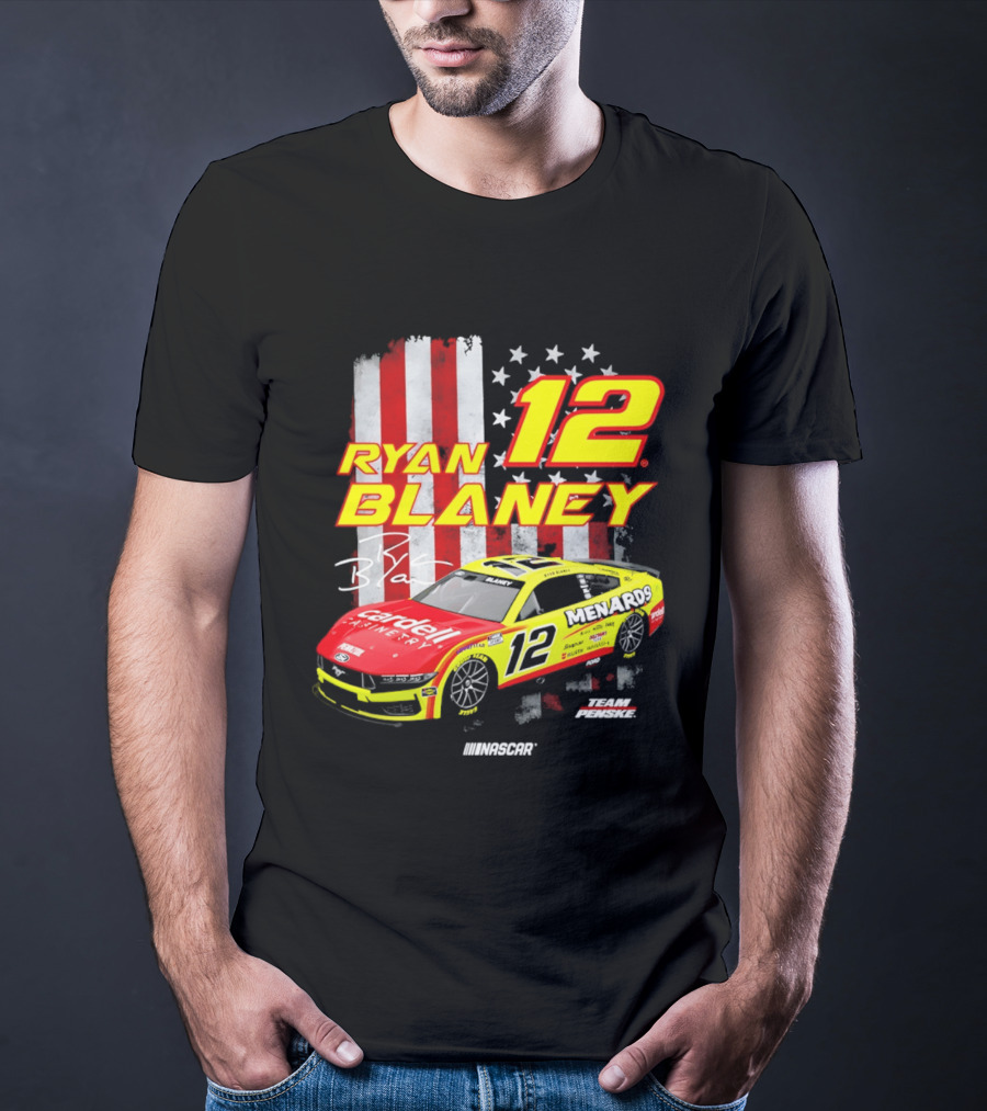 Ryan Blaney 12 Team Penske NASCAR American Flag Racing Car T-Shirt