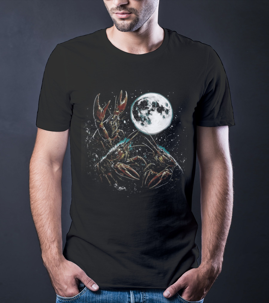 Three Crawfish Moon Galaxy Space Animal Lunar Crawdad Trio T-Shirt
