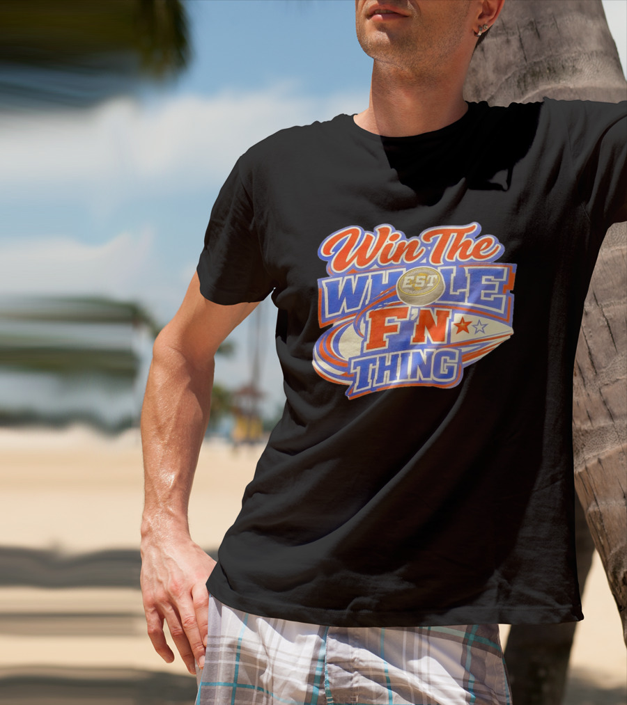 Win The Whole F'N Thing Hockey EST Red White Blue Stars T-Shirt