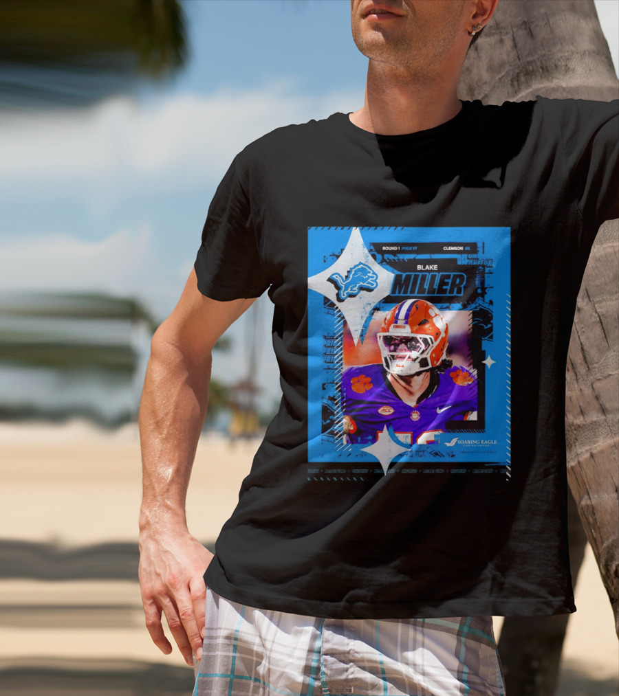 Blake Miller Clemson Round 1 Pick 17 Detroit Lions Tiger Uniform T-Shirt