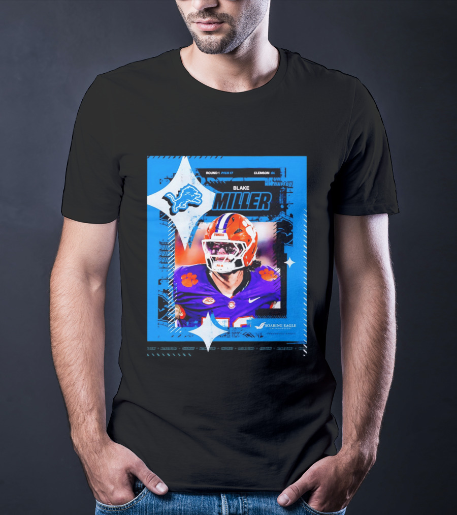 Blake Miller Clemson Round 1 Pick 17 Detroit Lions Tiger Uniform T-Shirt