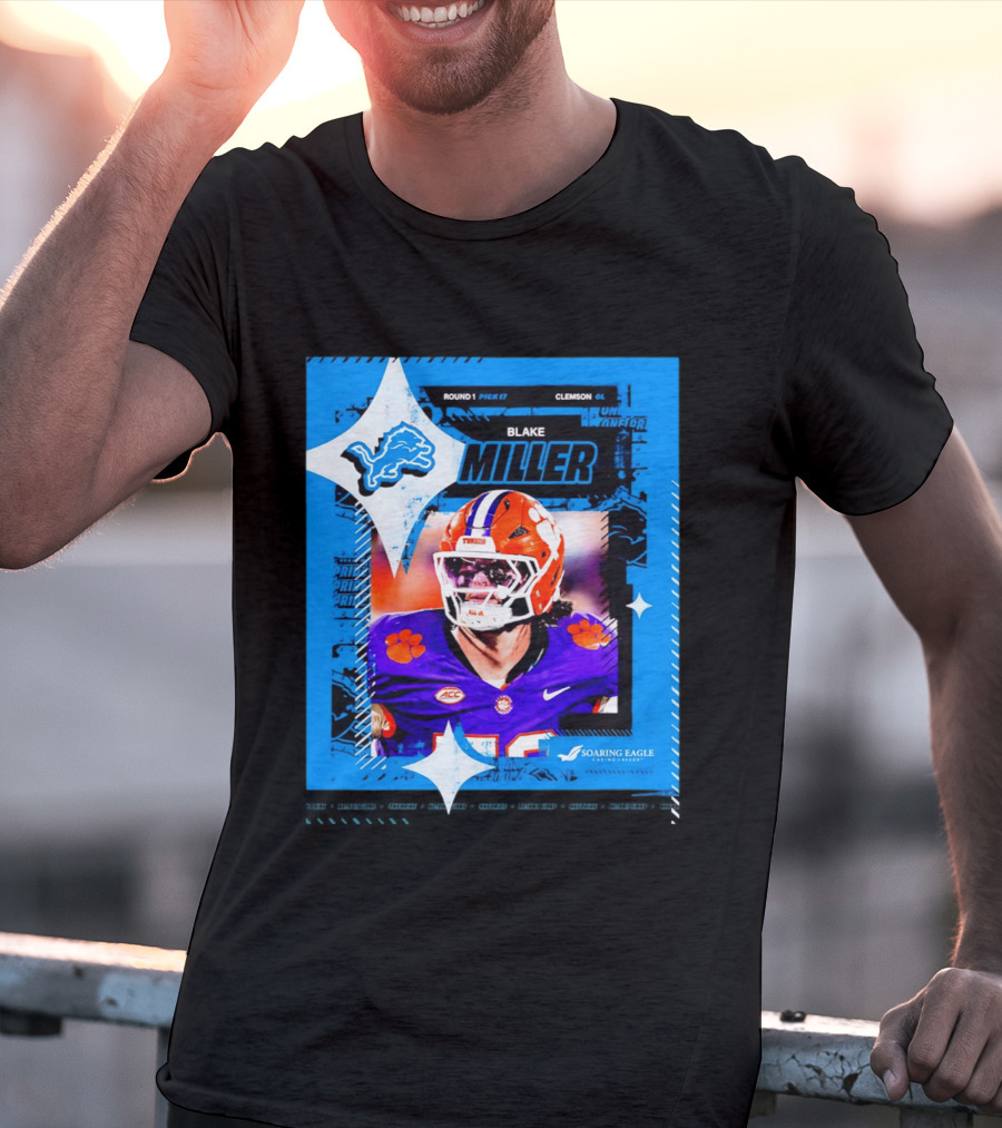 Blake Miller Clemson Round 1 Pick 17 Detroit Lions Tiger Uniform T-Shirt
