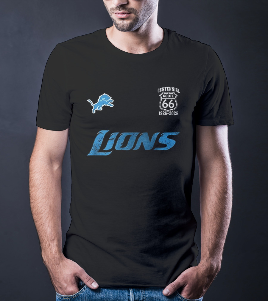 Detroit Lions Centennial Route 66 1926 2026 100th Anniversary T-Shirt