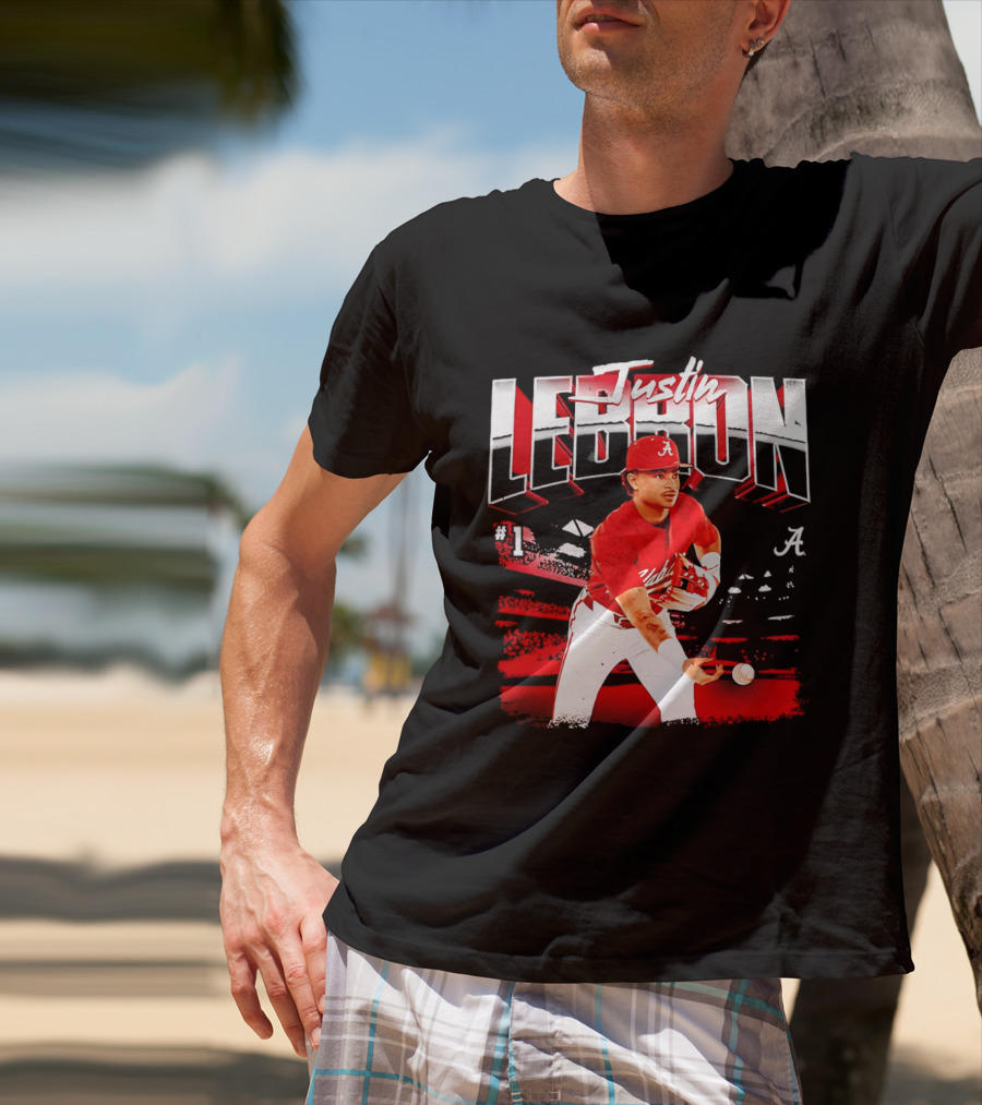 Justin Lebron Alabama Crimson Tide Baseball Player In Action T-Shirt
