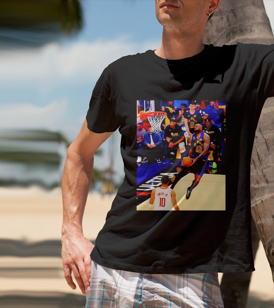 LeBron James Los Angeles Lakers Dunking Action Photo T-Shirt