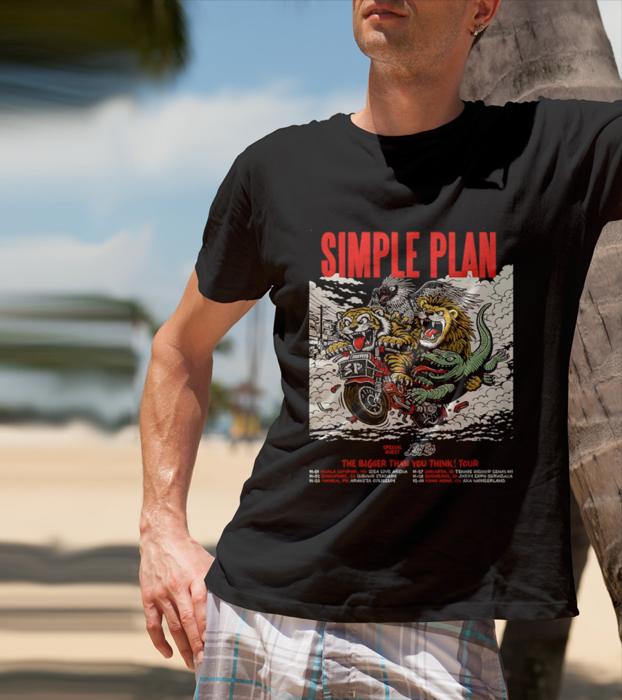 Simple Plan 2024 The Bigger Than You Think Tour Dates Lion And Monster Motocross T-Shirt