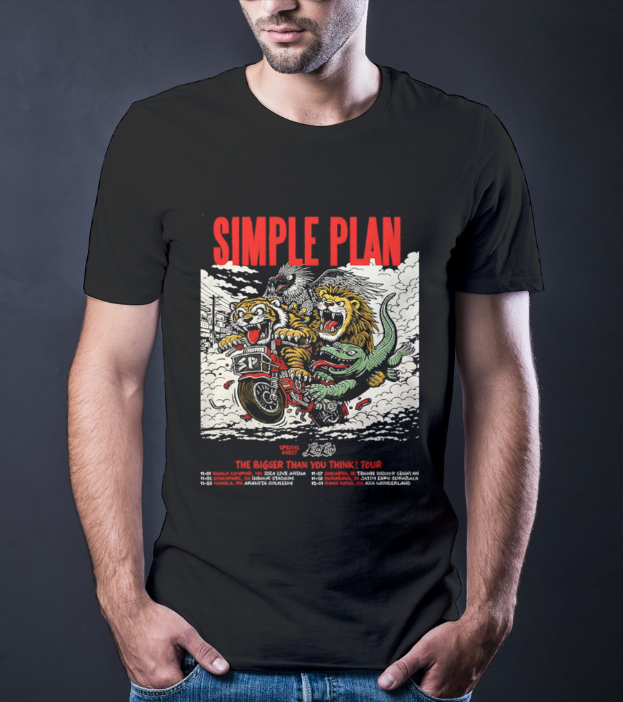 Simple Plan 2024 The Bigger Than You Think Tour Dates Lion And Monster Motocross T-Shirt