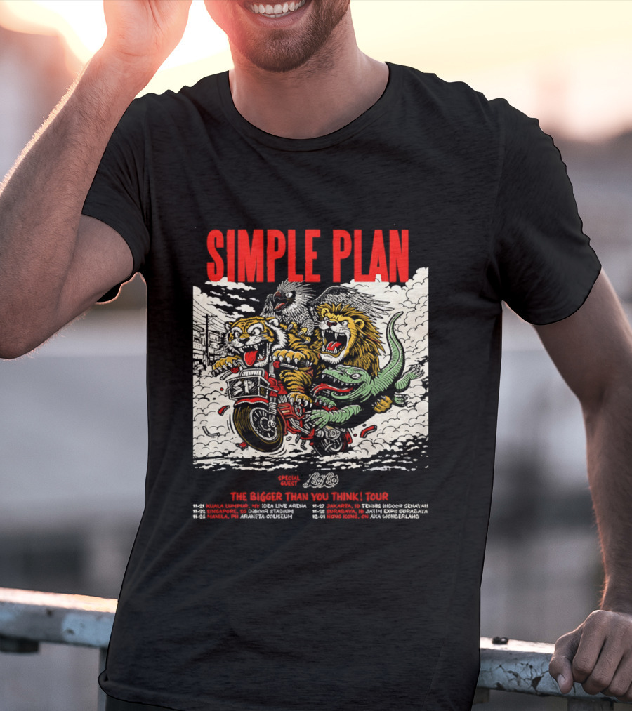 Simple Plan 2024 The Bigger Than You Think Tour Dates Lion And Monster Motocross T-Shirt