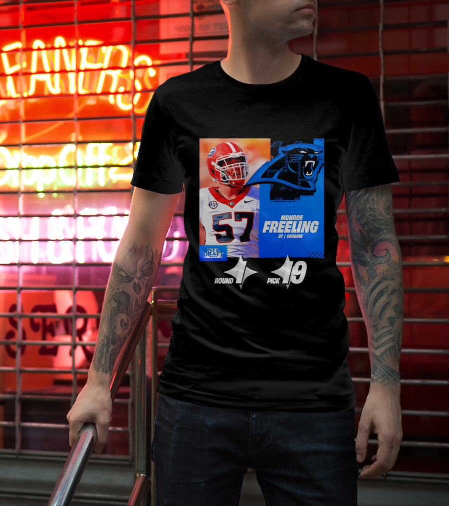 Monroe Freeling Georgia OT Round 1 Pick 19 Carolina Panthers 2026 NFL Draft T-Shirt