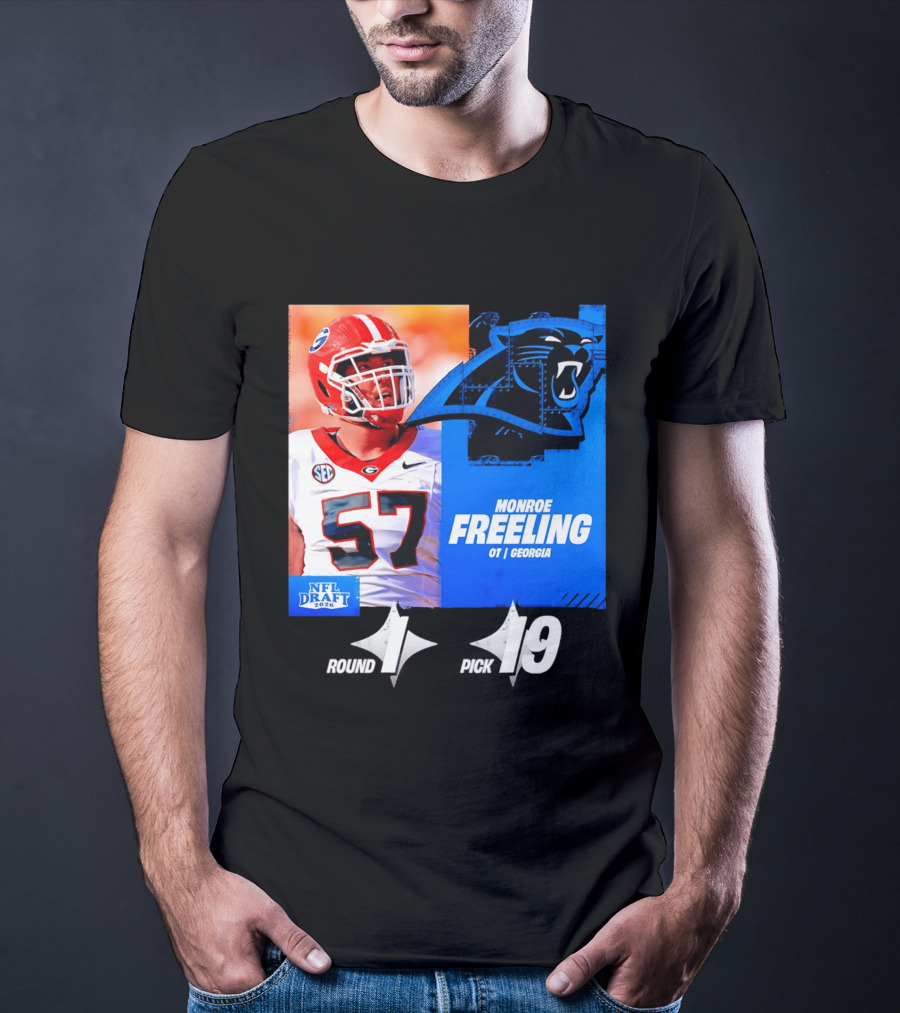 Monroe Freeling Georgia OT Round 1 Pick 19 Carolina Panthers 2026 NFL Draft T-Shirt