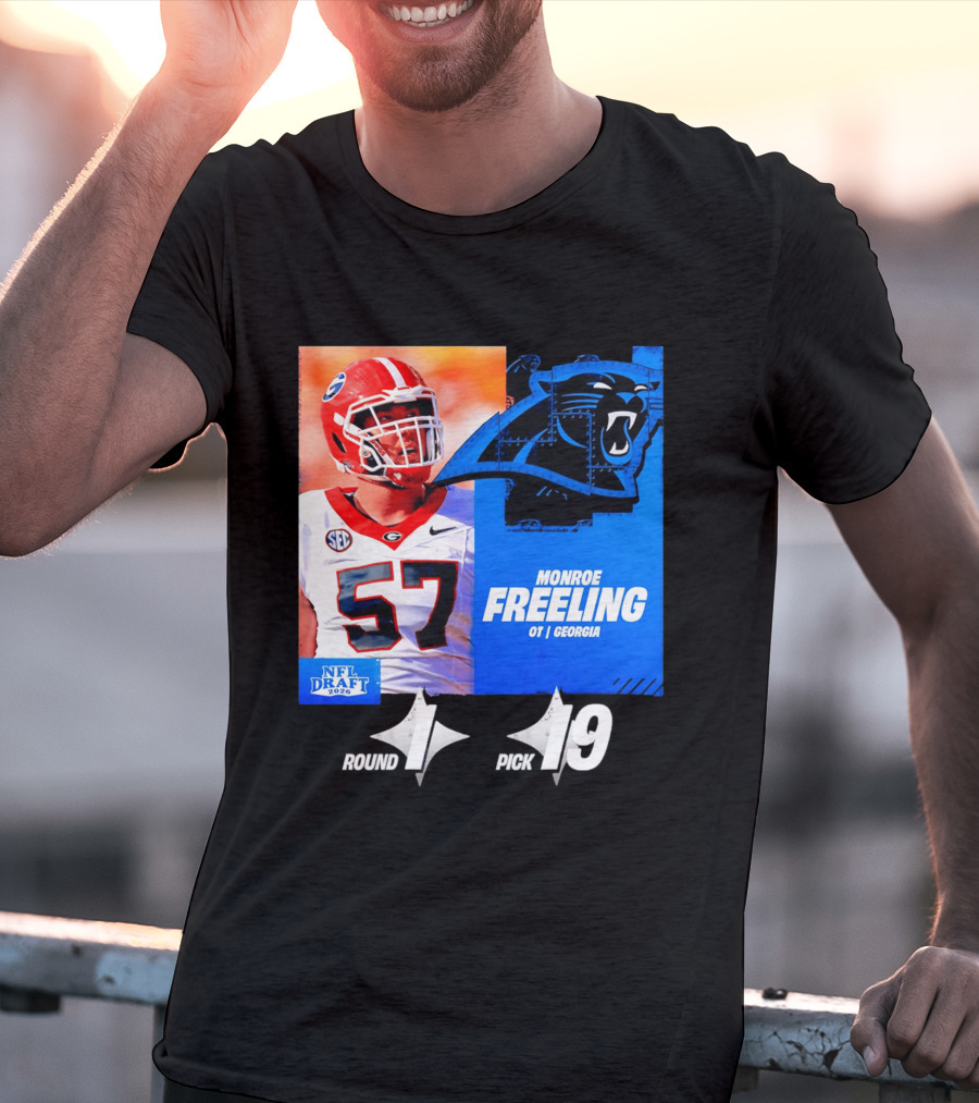 Monroe Freeling Georgia OT Round 1 Pick 19 Carolina Panthers 2026 NFL Draft T-Shirt