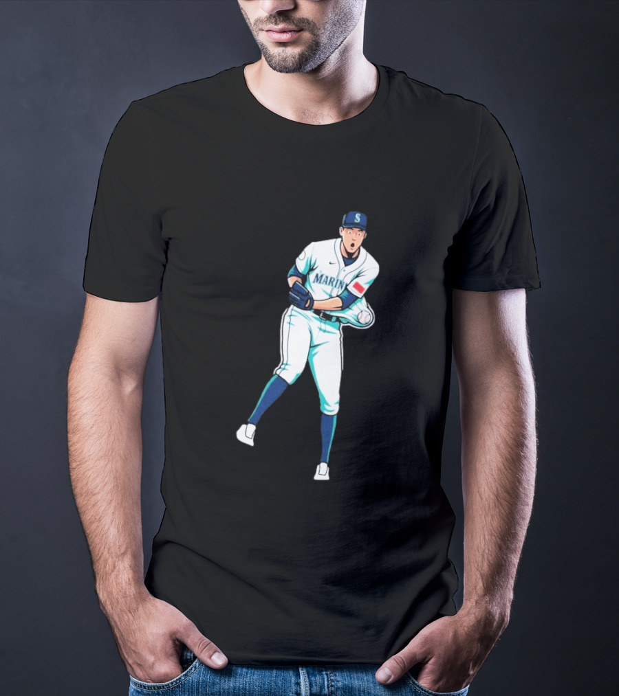 Mariners Gogan Gilbert Baseball Pitcher Action Scene T-Shirt