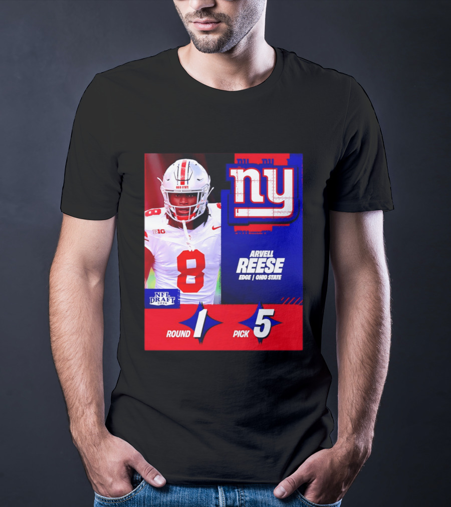 New York Giants NFL Draft 2026 Arvell Reese Ohio State Round 1 Pick 5 T-Shirt