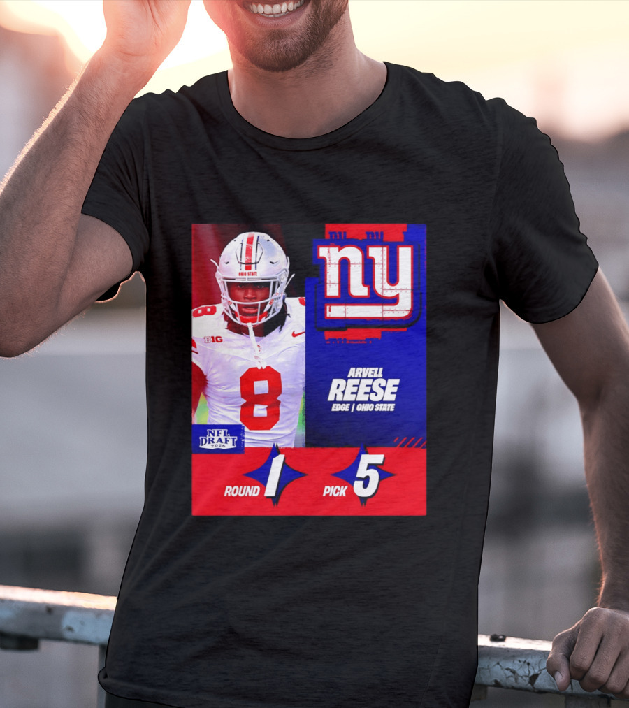 New York Giants NFL Draft 2026 Arvell Reese Ohio State Round 1 Pick 5 T-Shirt