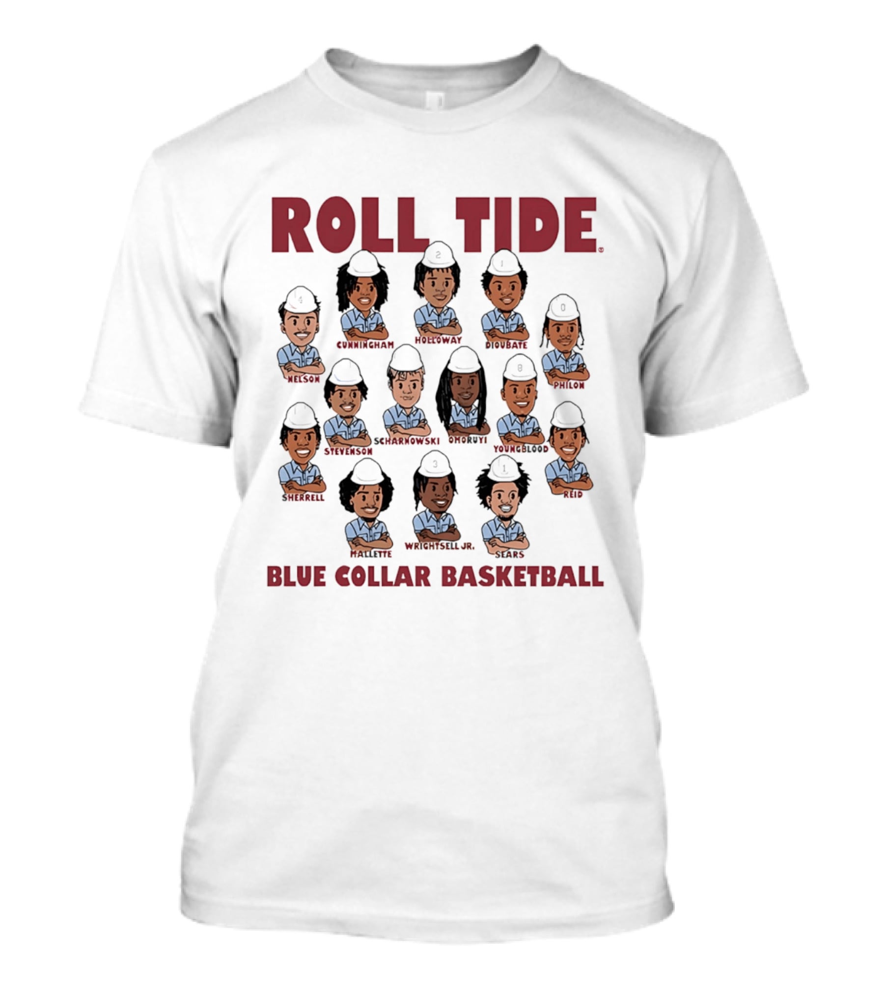 ROLL TIDE Alabama Blue Collar Basketball Team Caricature T-Shirt