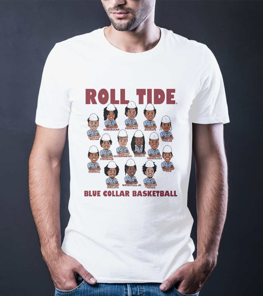 ROLL TIDE Alabama Blue Collar Basketball Team Caricature T-Shirt