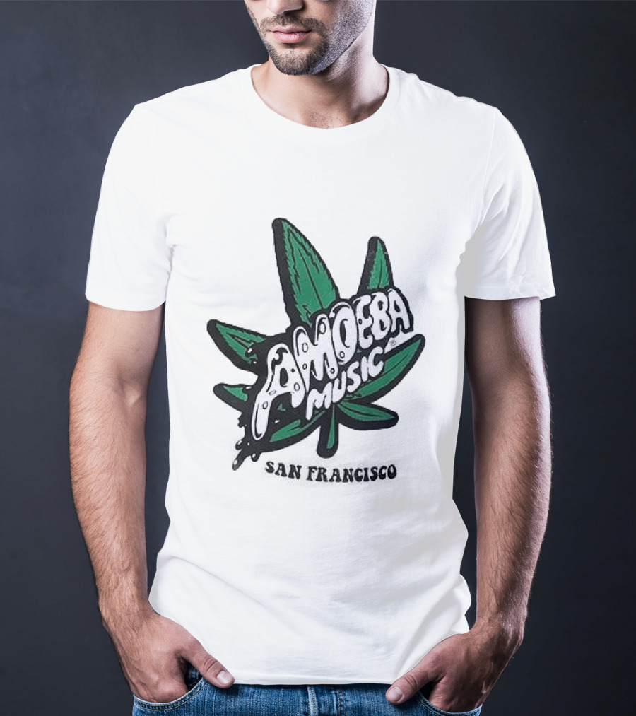 Amoeba Music San Francisco Cannabis Leaf Peace Through Music T-Shirt