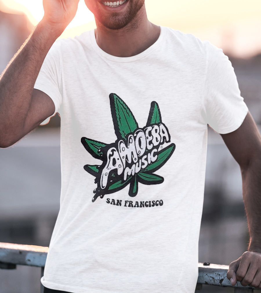 Amoeba Music San Francisco Cannabis Leaf Peace Through Music T-Shirt