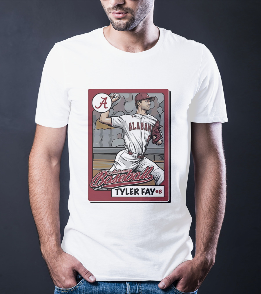 Alabama Crimson Tide Baseball Tyler Fay #8 Cartoon Card T-Shirt