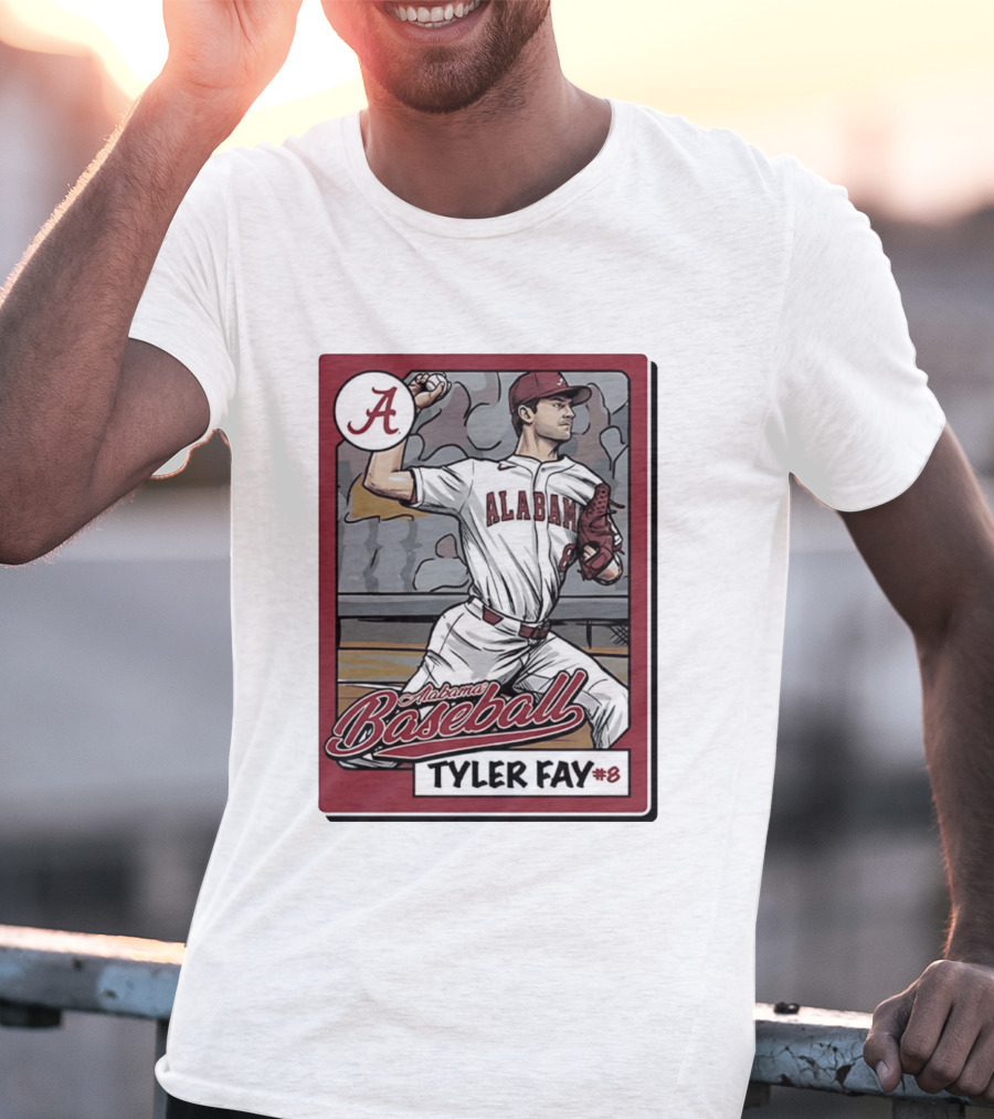 Alabama Crimson Tide Baseball Tyler Fay #8 Cartoon Card T-Shirt