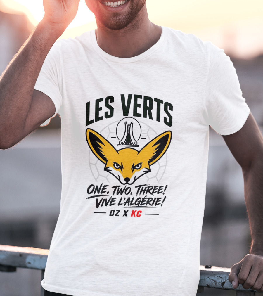 Les Verts One Two Three Vive L'Algérie DZ X KC Fennec Fox Soccer T-Shirt