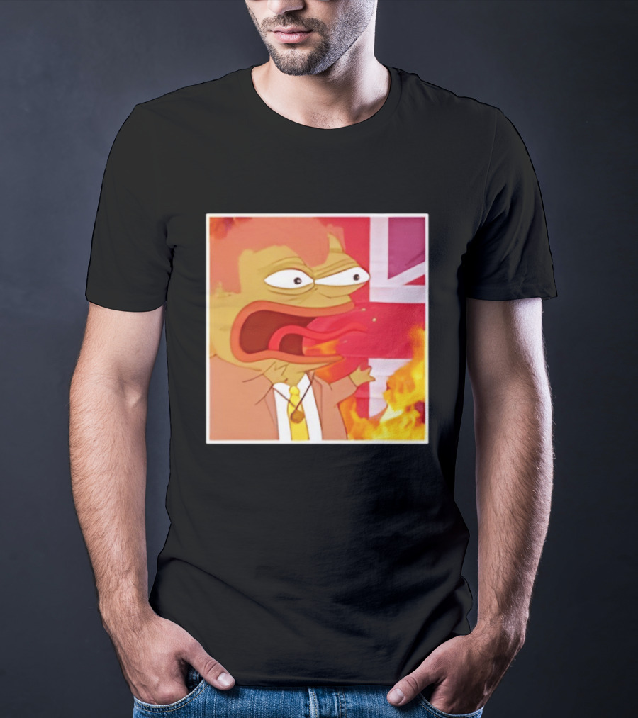 Frog Meme Flaming UK Flag Reaction T-Shirt