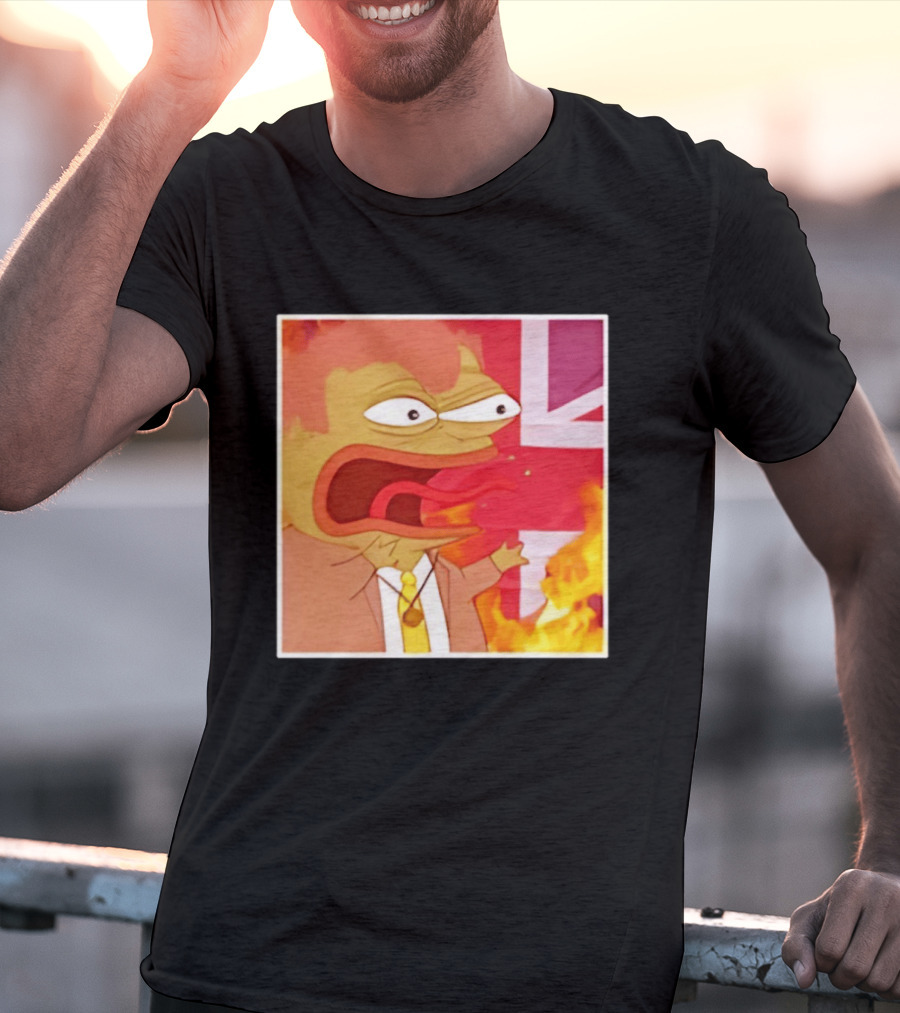 Frog Meme Flaming UK Flag Reaction T-Shirt