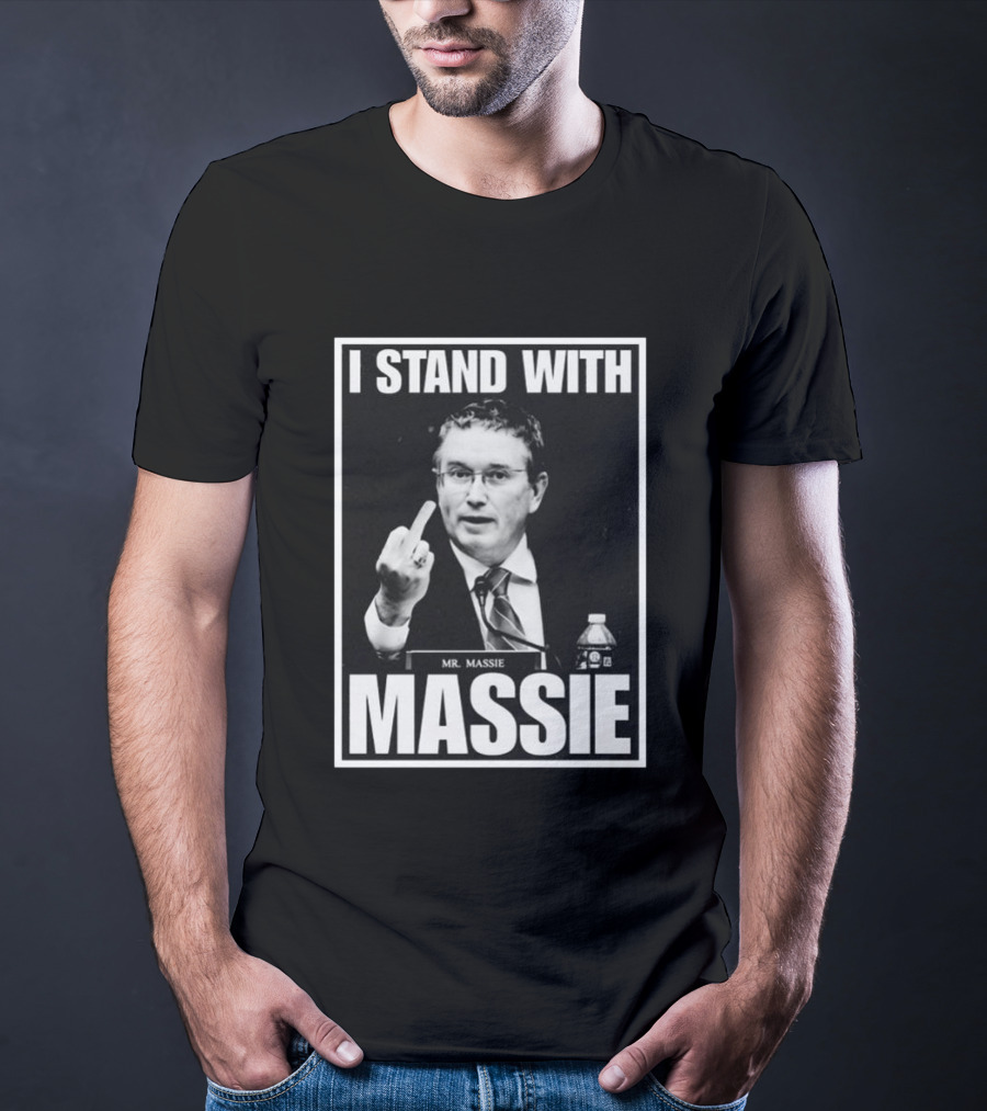 I Stand With Mr. Massie White Bold Text Black T-Shirt