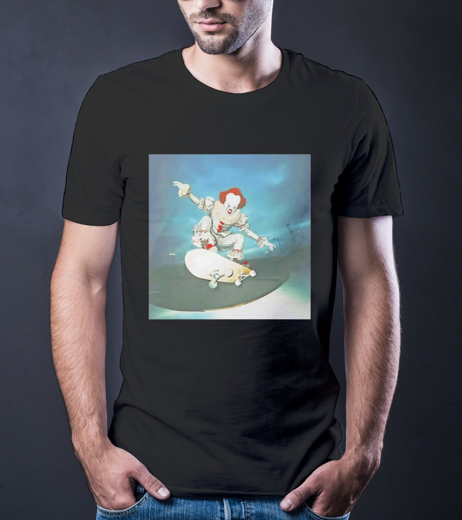 Pennywise Skateboard Night Scene Iconic Clown Performing Skateboarding Trick T-Shirt