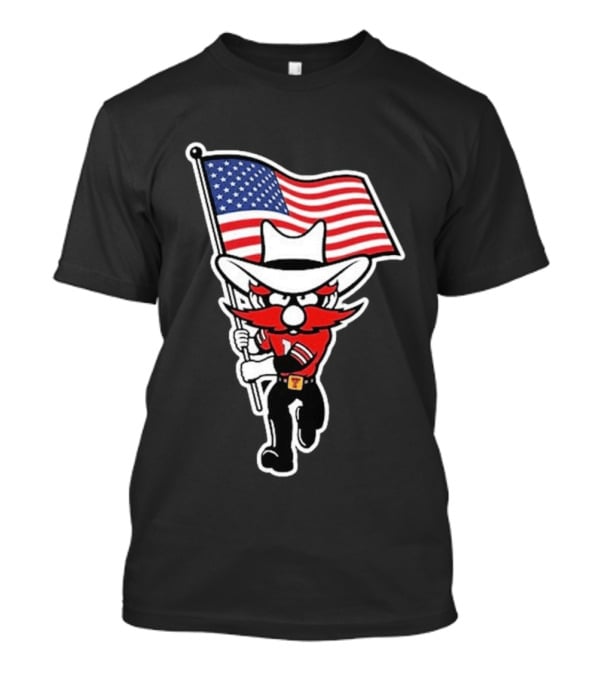 Raider Red American Flag Cowboy Cartoon Running T-Shirt