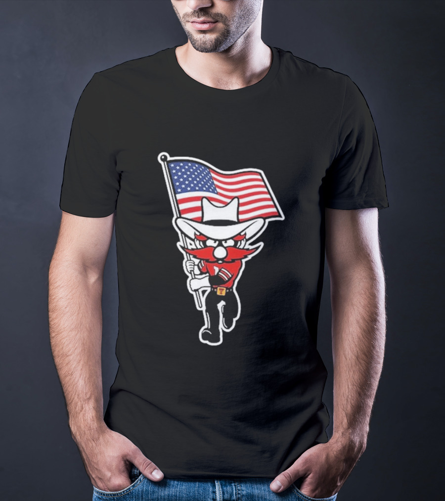 Raider Red American Flag Cowboy Cartoon Running T-Shirt