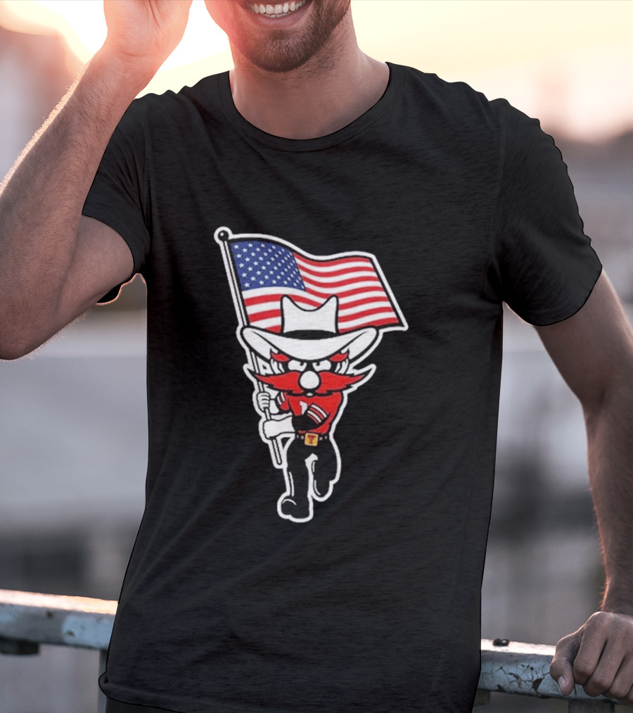 Raider Red American Flag Cowboy Cartoon Running T-Shirt