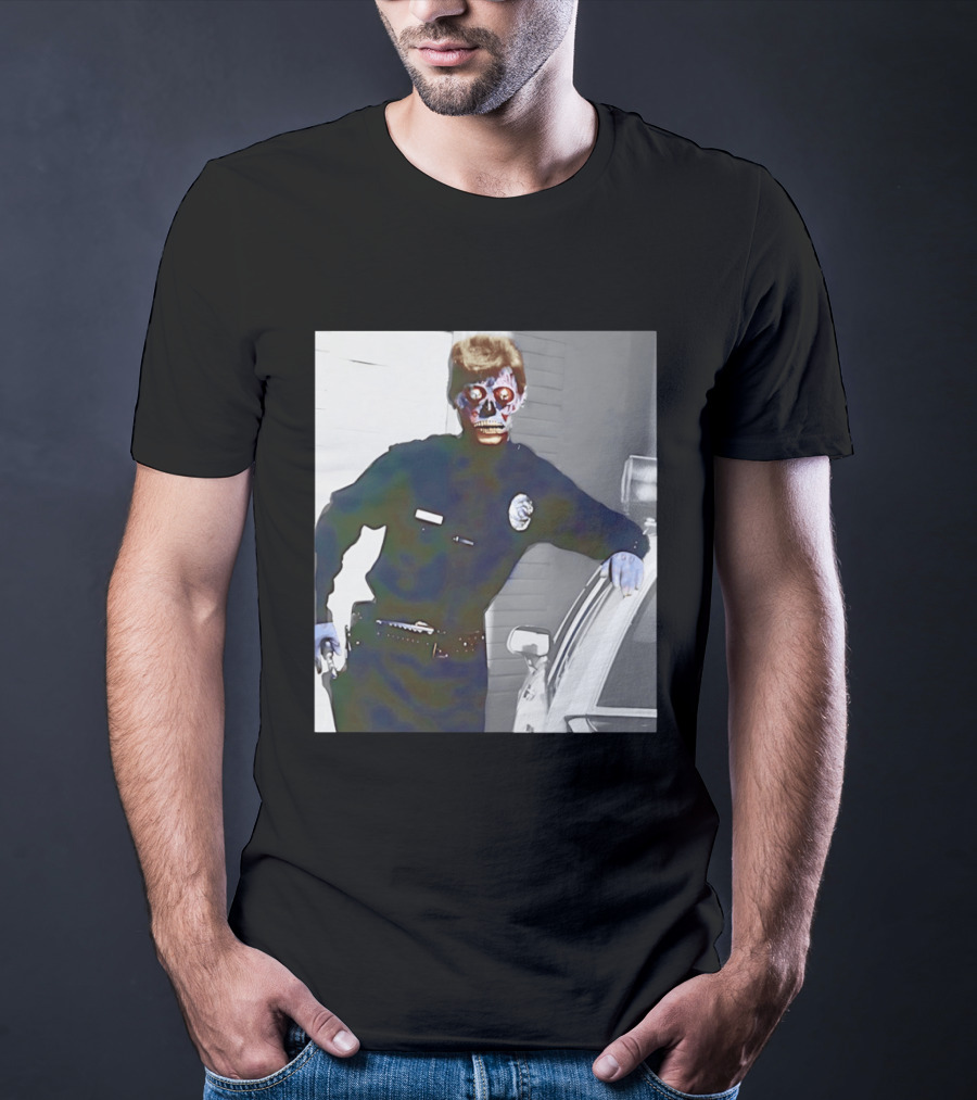 Skeleton Alien Cop They Live 80s Movie Police T-Shirt