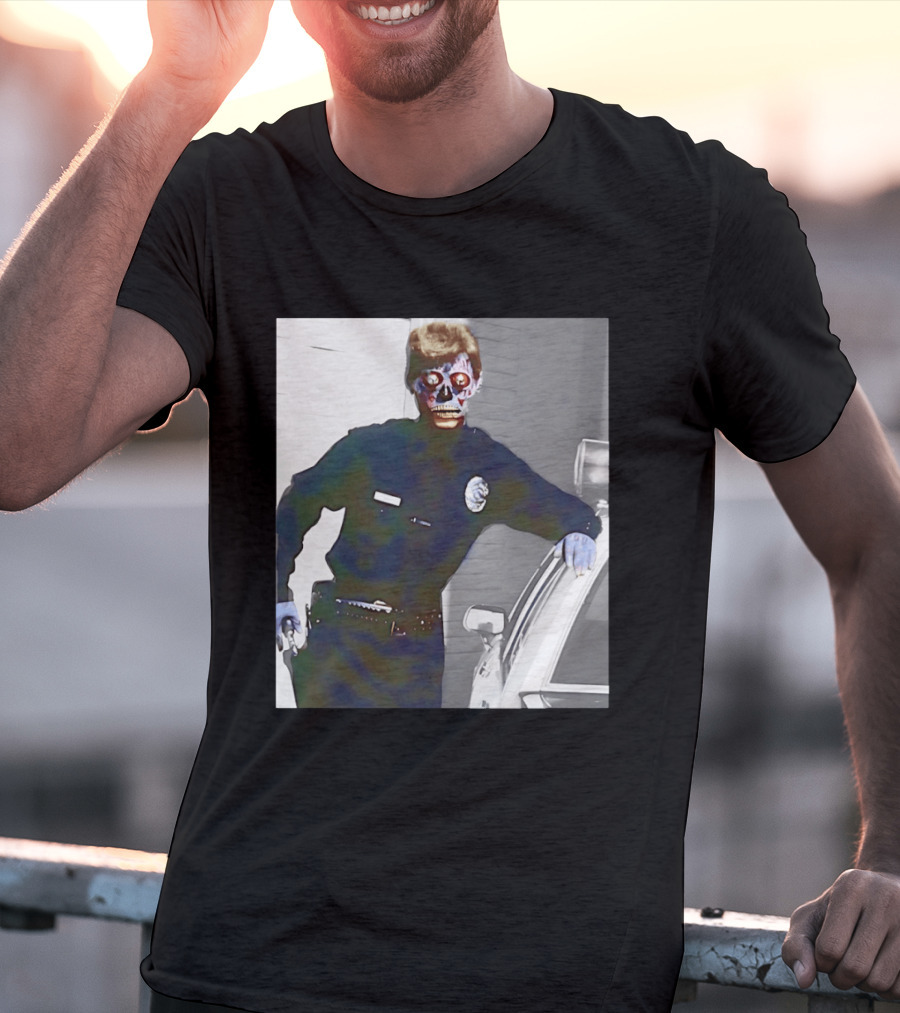 Skeleton Alien Cop They Live 80s Movie Police T-Shirt
